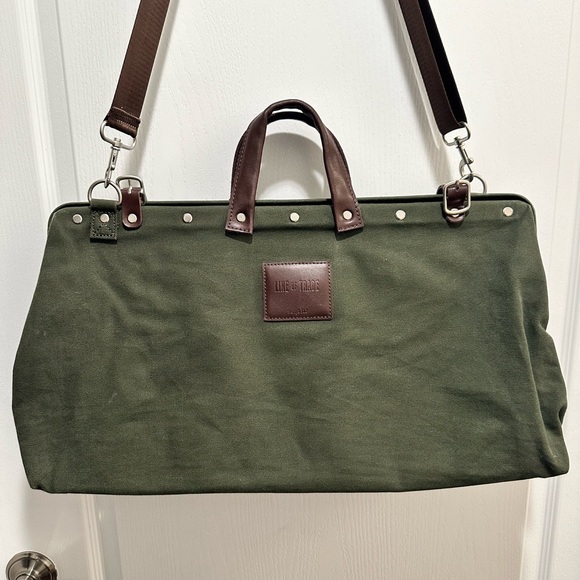 Canvas Weekender Bag LINE OF TRADE Olive Green Canvas Leather Trim - NWOT - Picture 1 of 13